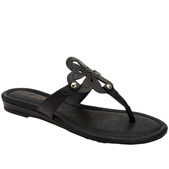 NIB Charter Club Ozella Laser Cut Slip On Flats Flip Flops Size 8 M Black - Picture 1 of 7